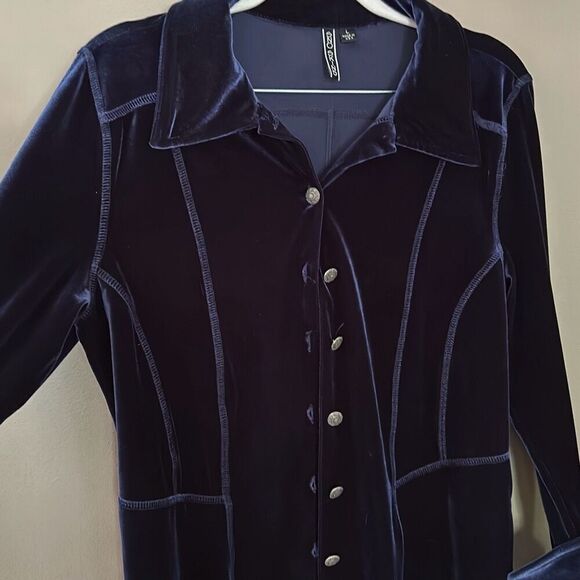 Sno Skins Crushed Velvet Large Blue collared Shirt - Picture 5 of 9